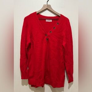 by Anthropologie Serena Red Button V-Neck Long Sweater - Women’s Size Medium